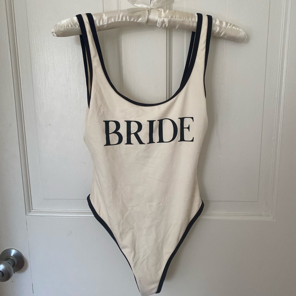 WeWoreWhat Cream and Black Bride One Piece Swimsuit